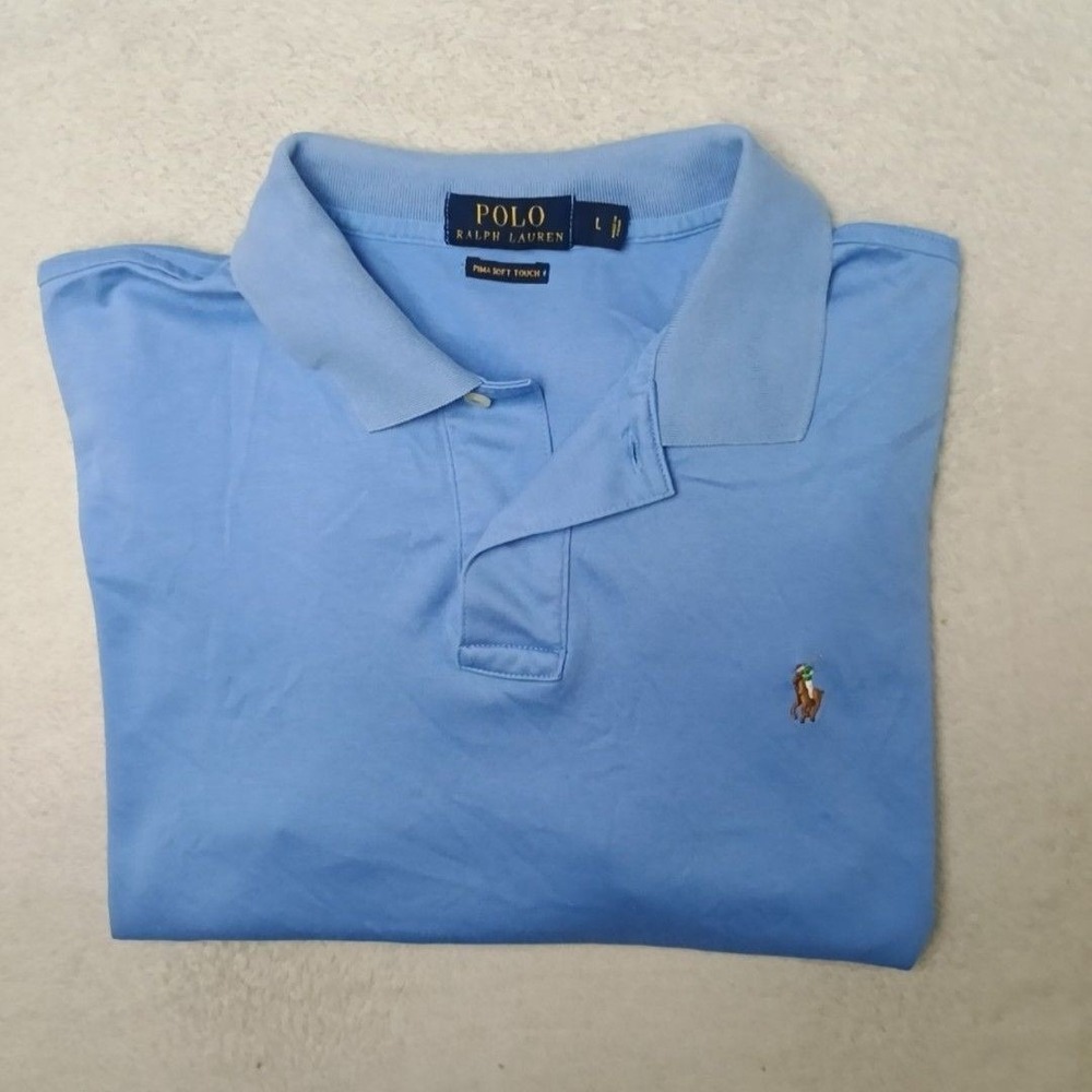 Polo Ralph Lauren Polo Shirt Mens L Blue Pima Soft Touch Short Sleeve Logo Pony
